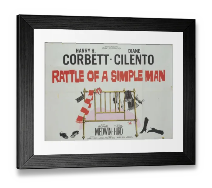 Framed Print : Artwork for the UK quad poster of Rattle of A Simple Man (1964) Framed Print : Artwork for the UK quad poster of Rattle of A Simple Man (1964)