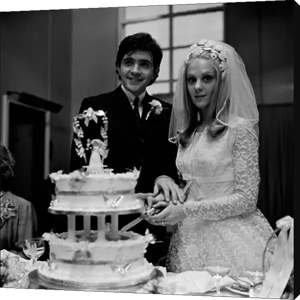 Jim and Jeanette cut the wedding cake
