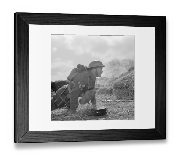 Framed Print : Corporal Tubby Bins hides behind a hay bale Framed Print : Corporal Tubby Bins hides behind a hay bale