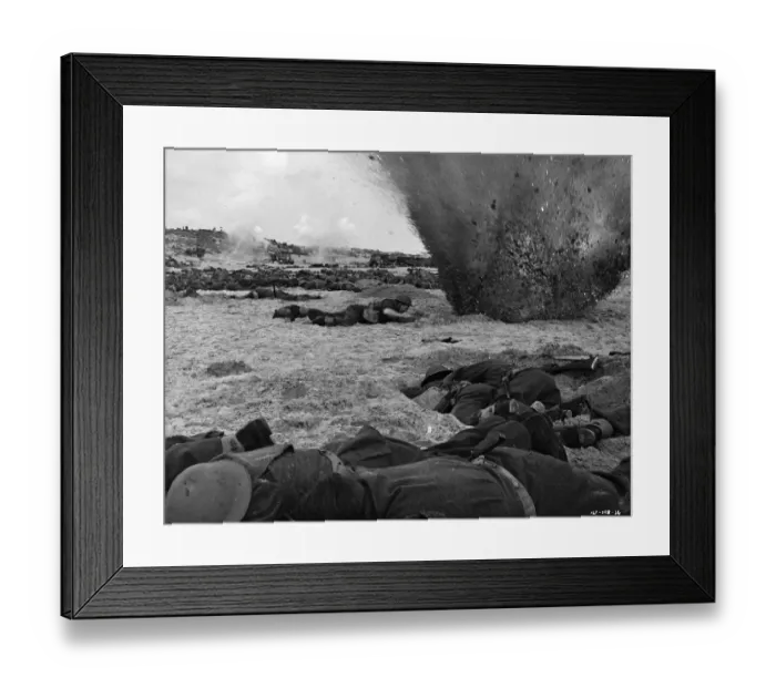 Framed Print : An explosion in a scene from Dunkirk (1958) Framed Print : An explosion in a scene from Dunkirk (1958)