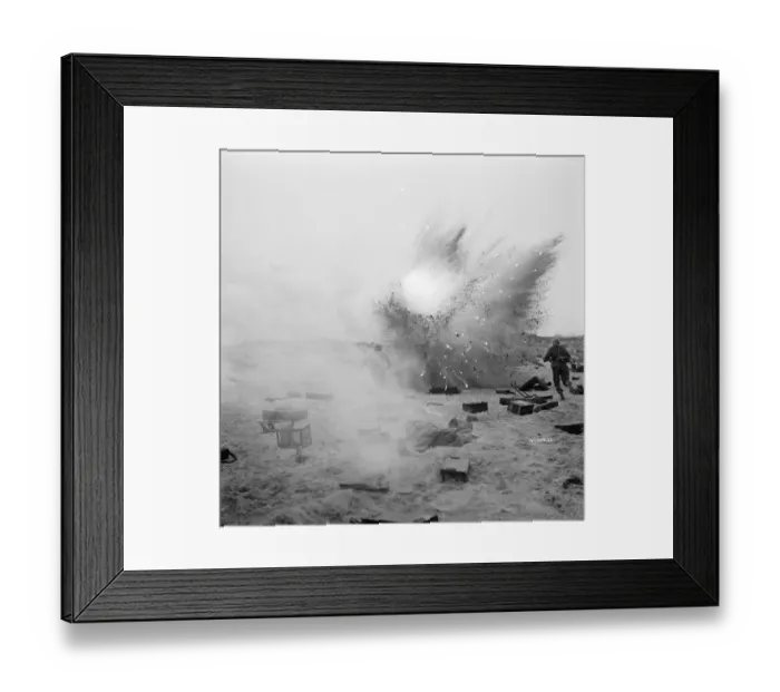 Framed Print : An explosion in a scene from Dunkirk (1958) Framed Print : An explosion in a scene from Dunkirk (1958)
