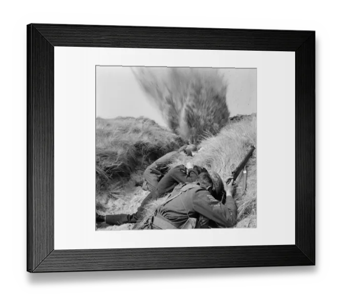 Framed Print : An explosion in a scene from Dunkirk (1958) Framed Print : An explosion in a scene from Dunkirk (1958)
