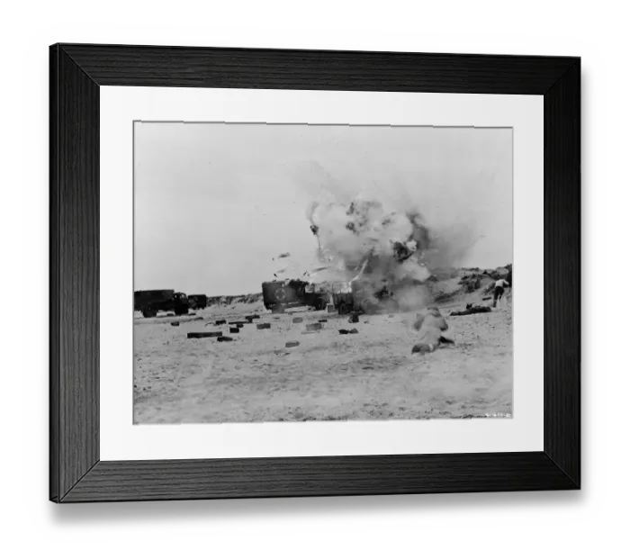 Framed Print : An explosion in a scene from Dunkirk (1958) Framed Print : An explosion in a scene from Dunkirk (1958)