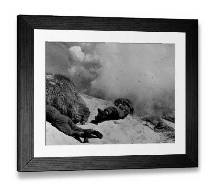 Framed Print : An explosion in a scene from Dunkirk (1958) Framed Print : An explosion in a scene from Dunkirk (1958)