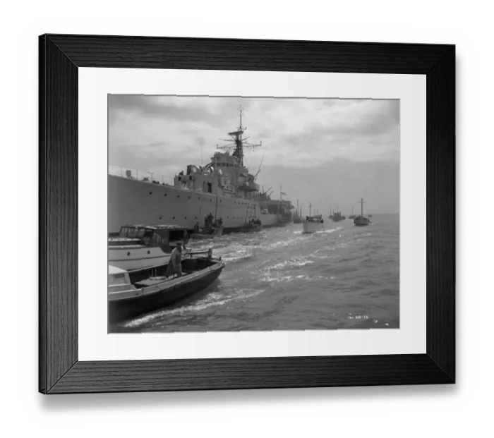 Framed Print : A Royal Navy ship and small boats Framed Print : A Royal Navy ship and small boats
