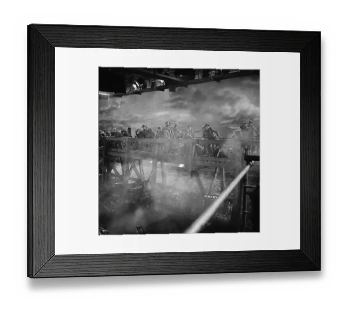 Framed Print : Filming the bridge sequence from Dunkirk (1958) Framed Print : Filming the bridge sequence from Dunkirk (1958)