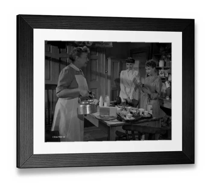 Framed Print : Athene Seyler, Audrey Hepburn and Joan Greenwood in a kitchen scene in Young Wives Tale Framed Print : Athene Seyler, Audrey Hepburn and Joan Greenwood in a kitchen scene in Young Wives Tale
