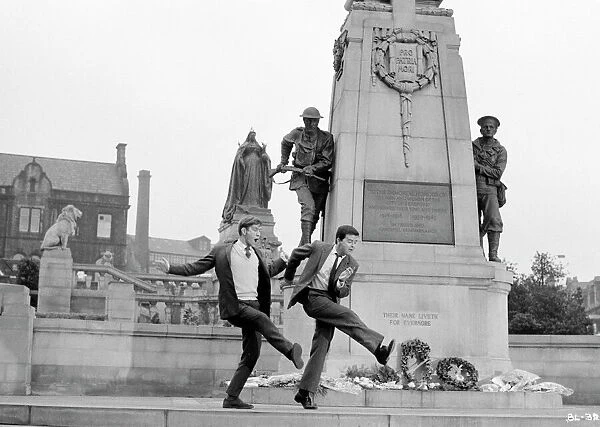 Billy Liar. Tom Courtenay, Rodney Bewes dance in a production shot for Billy Liar