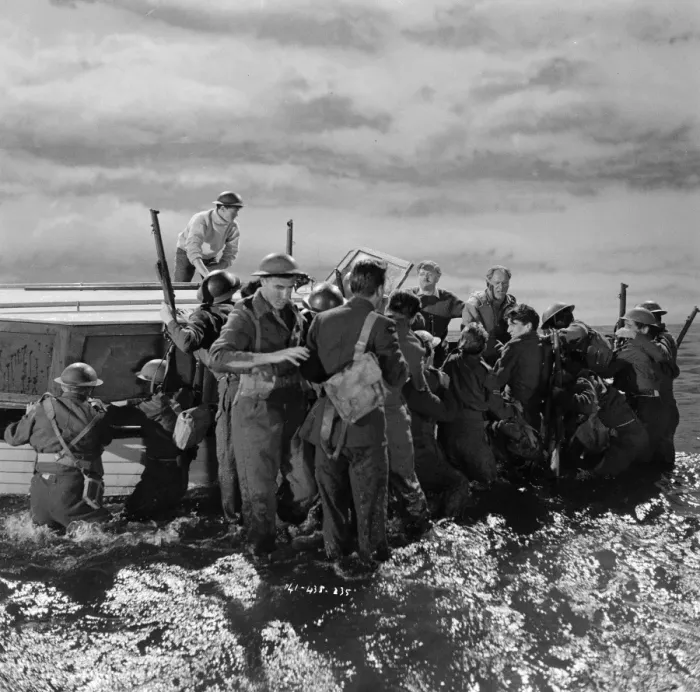 Framed Print : British soldiers in the water waiting to be rescued