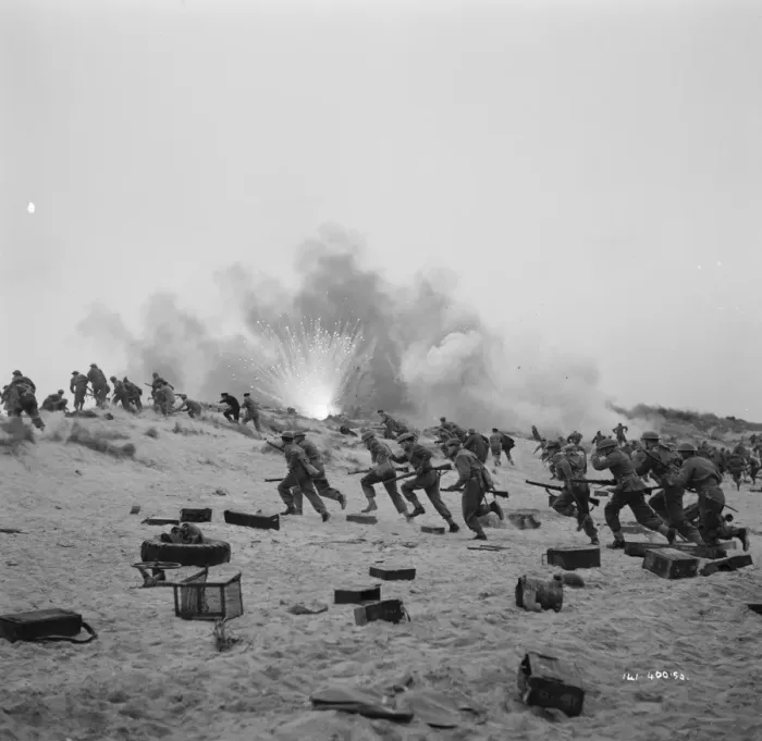 Framed Print : British troops under bombardment on the beach Framed Print : British troops under bombardment on the beach