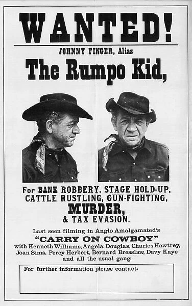 Carry On cowboy. Publicity poster for The Rumpo Kid character