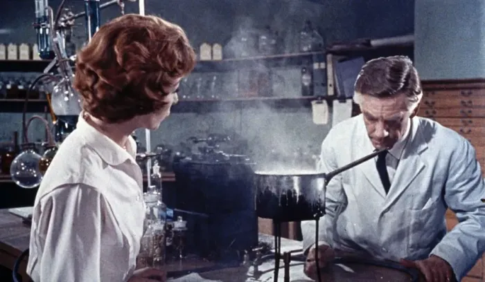 Framed Print : Dr. Decker and Margaret in the laboratory Framed Print : Dr. Decker and Margaret in the laboratory