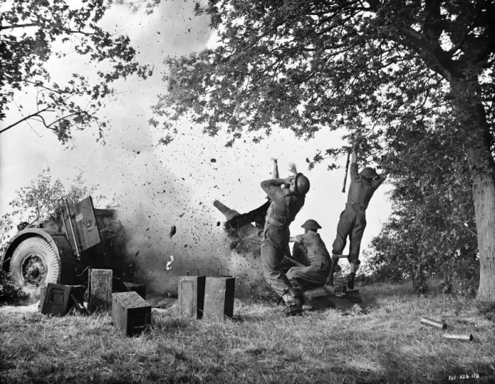 Framed Print : An explosion in a scene from Dunkirk (1958) Framed Print : An explosion in a scene from Dunkirk (1958)