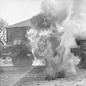 Army vehicles on fire