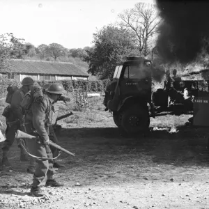 Army vehicles on fire