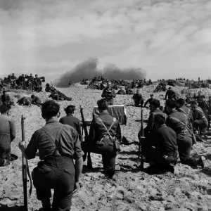 British Soldiers during a religious service held on the beach