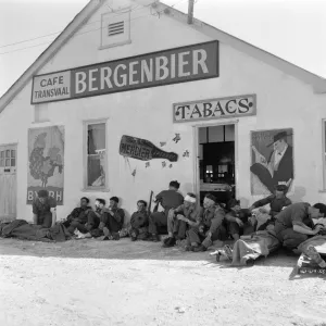 British troops at Dunkirk outside an abandoned cafe