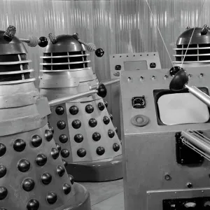 A close up of Daleks