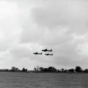 Three Lancaster bombers in formation