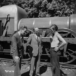 Sir Michael Balcon visits the set of The Titfield Thunderbolt