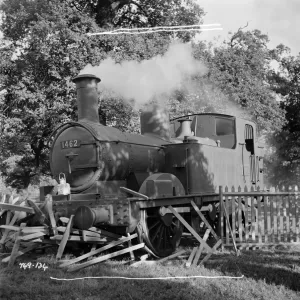 The thunderbolt crashes through a fence in the countryside