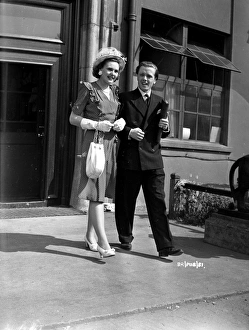 <b class=qtipBold><figcaption>Brighton Rock (1947) publicity</figcaption></b><br>Richard Attenborough with his wife Sheila Sim in a shot taken during the filming of Brighton Rock.<br><em>© Copyright © Studiocanal Films Ltd</em> Brighton Rock (1947) publicity