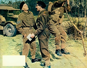 A colour lobby card for Carry On Sergeant (1958) with a blank space for the exhibitors at the time to stamp in the cinemas details
