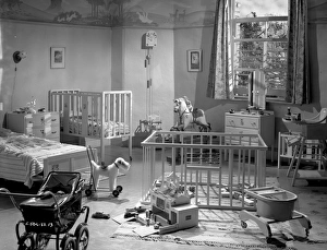 A nursery set for the filming of Young Wives Tale at Elstree Studios in 1951