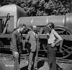 Sir Michael Balcon visits the set of The Titfield Thunderbolt Sir Michael Balcon visits the set of The Titfield Thunderbolt
